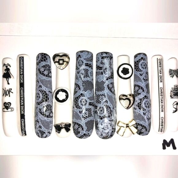 Hand crafted custom print 10pc 3xl acrylic press on nails sz medium - Picture 4 of 5